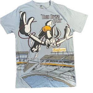 Looney Tunes Bugs Bunny Shirt Mens Medium Blue Graphic Print High Dive Diving